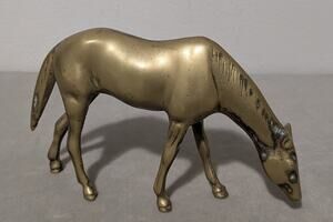 Vintage MCM Brass Plated Horse Figurine Grazing Head Down Equestrian Decor 3"